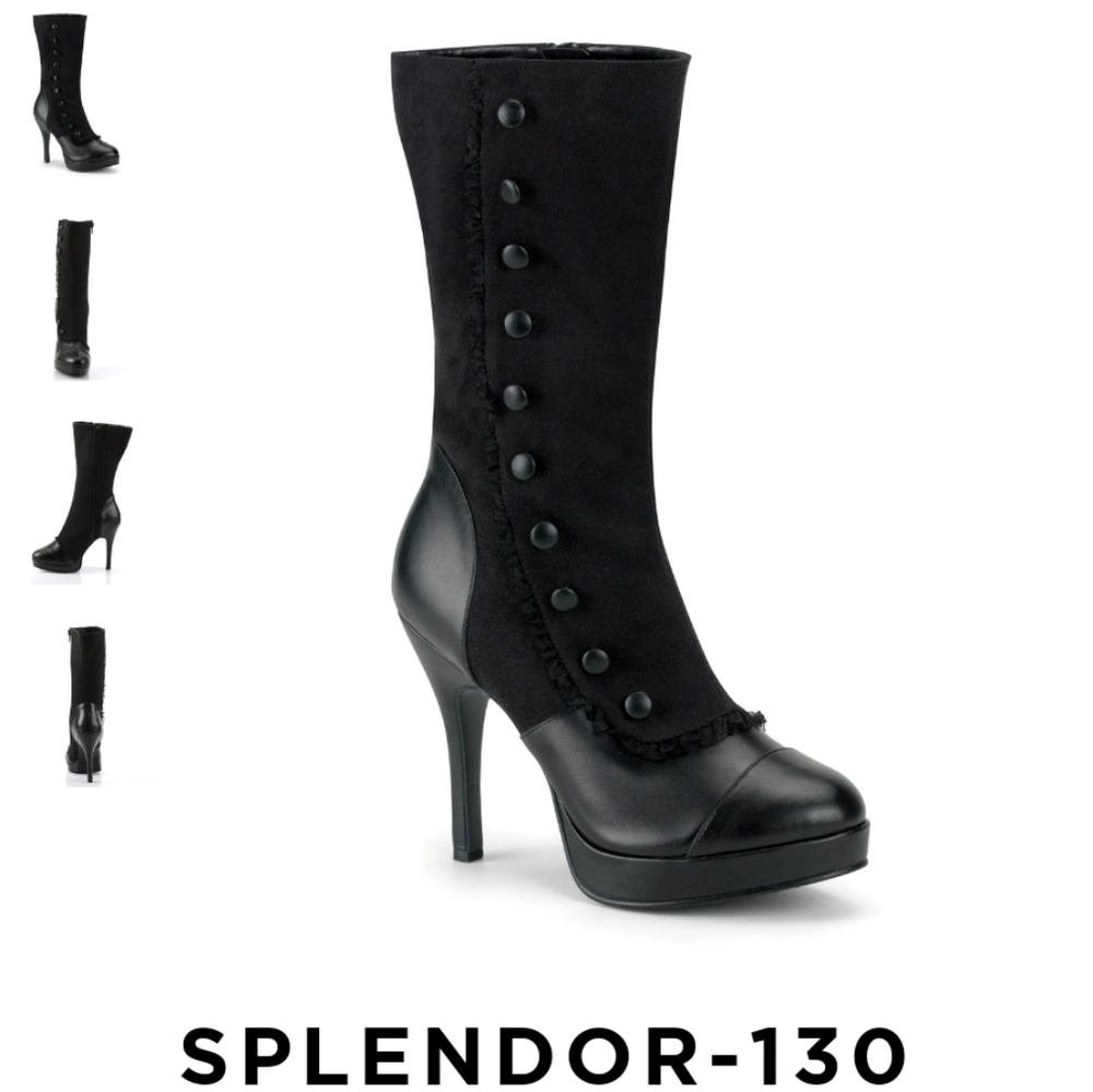 NWT Funtasma Splendor-130, Women's Size 8, Black Microfiber PU, Victorian Boots